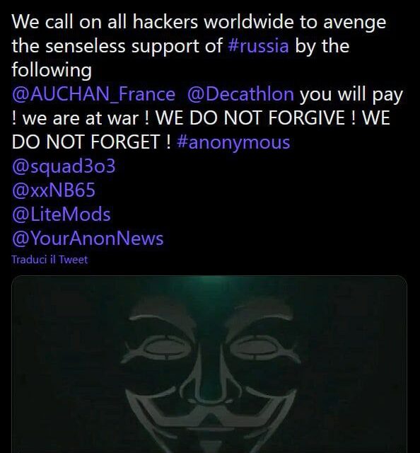 Guerra tra hacker: Anonymous Italia torna online e attacca il gruppo russo Killnet
