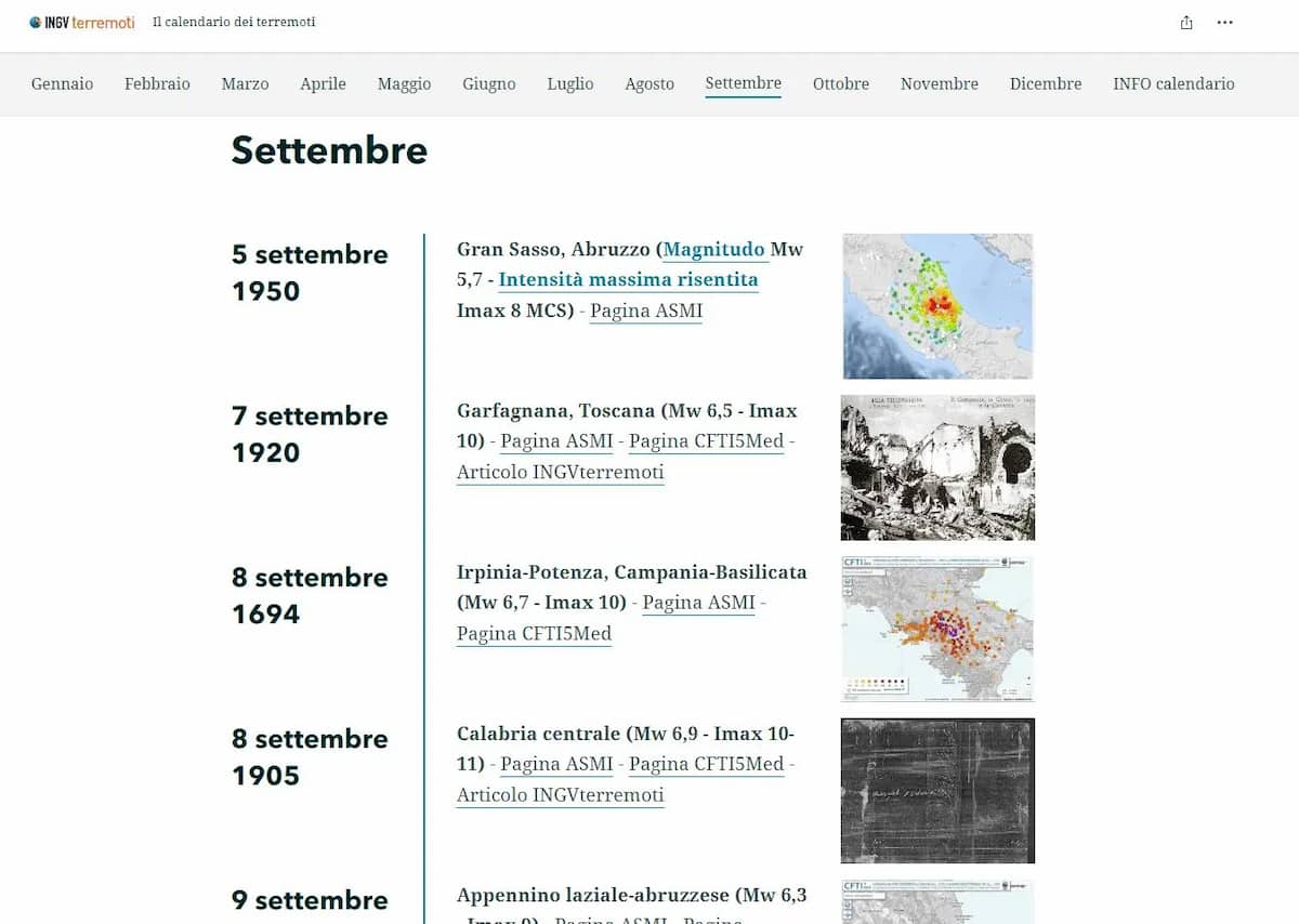 INGV calendario terremoti